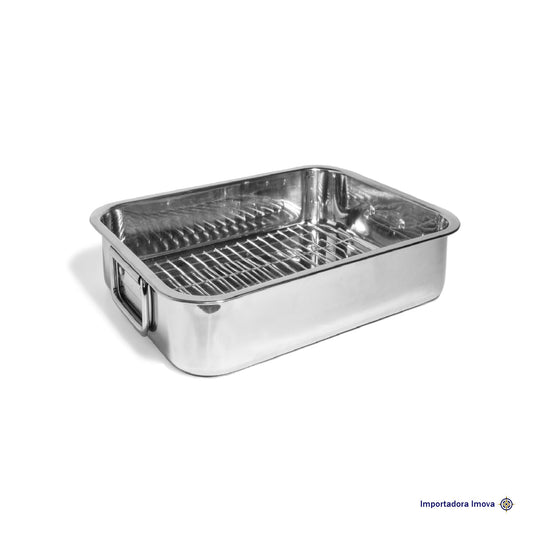 Bandeja para Horno Rectangular de Acero Inoxidable con Rejilla y Accesorios - Imova.pe