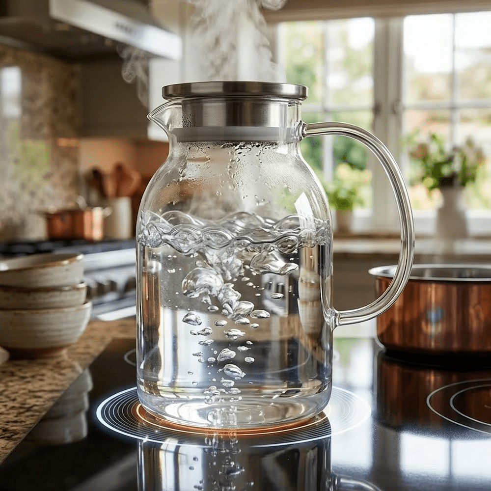 Jarra de Vidrio Borosilicato 2200 ml con Tapa de Acero – Resistente a Fuego Directo - Imova.pe