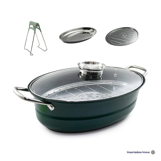 Bandeja para Horno Ovalada con Tapa de Vidrio y Accesorios 4 Piezas - Imova.pe