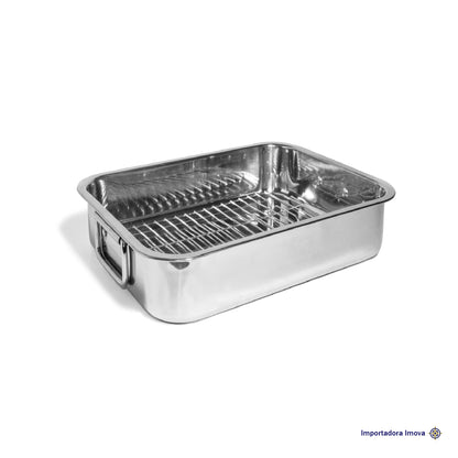 Bandeja para Horno Rectangular de Acero Inoxidable con Rejilla y Accesorios - Imova.pe