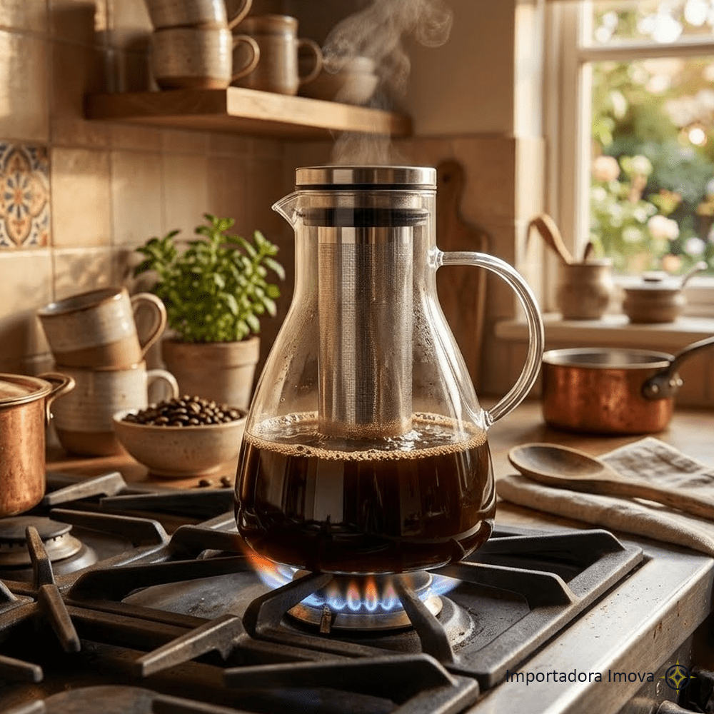 Cafetera de Vidrio Borosilicato 1500 ml con Filtro – Resistente a Fuego Directo - Imova.pe