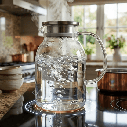 Jarra de Vidrio Borosilicato 2200 ml con Tapa de Acero – Resistente a Fuego Directo - Imova.pe