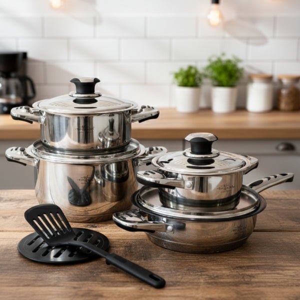 Juego de Ollas de Acero quirurjico 10 piezas con espátula - Imova.pe