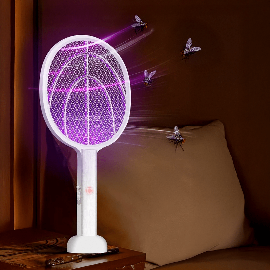 Matamosca Eléctrico con Luz UV Recargable – Blanco 42.8×21 cm - Imova.pe
