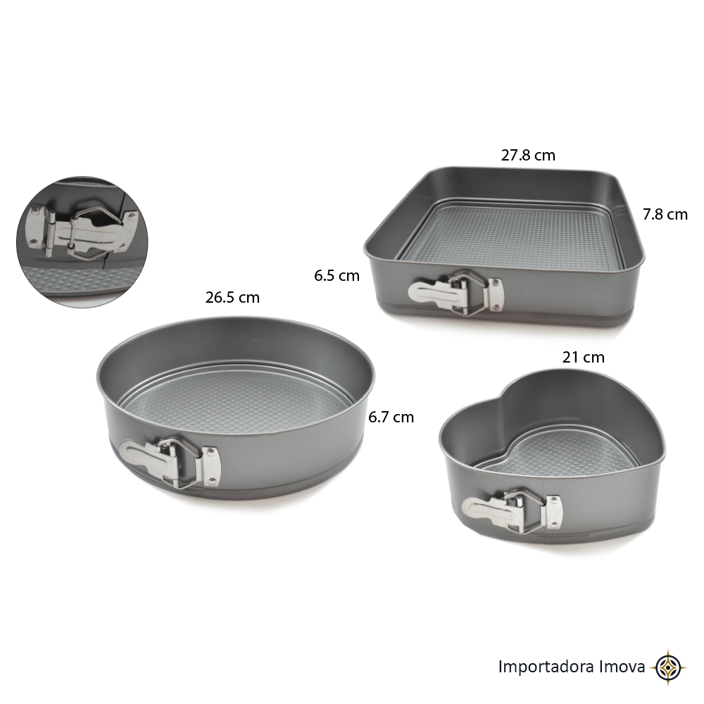 Molde para Keke Desmontable 3 Piezas de Acero – Moldes para Repostería Antiadherentes - Imova.pe