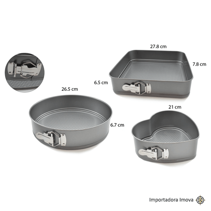 Molde para Keke Desmontable 3 Piezas de Acero – Moldes para Repostería Antiadherentes - Imova.pe