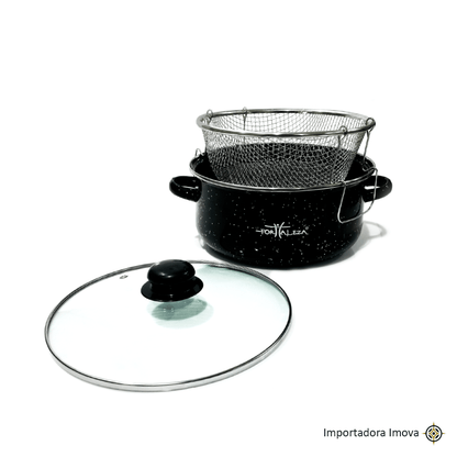 Olla Freidora de Acero Inoxidable 24 cm con Canastilla y Tapa – Antiadherente - Imova.pe