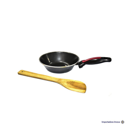 Sartén de Acero Inoxidable Antiadherente 18 cm + Espátula de Madera - Imova.pe