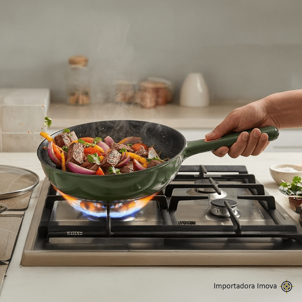 Sartén de Aluminio Premium 31.5 cm con Revestimiento de Cerámica y Tapa - Imova.pe