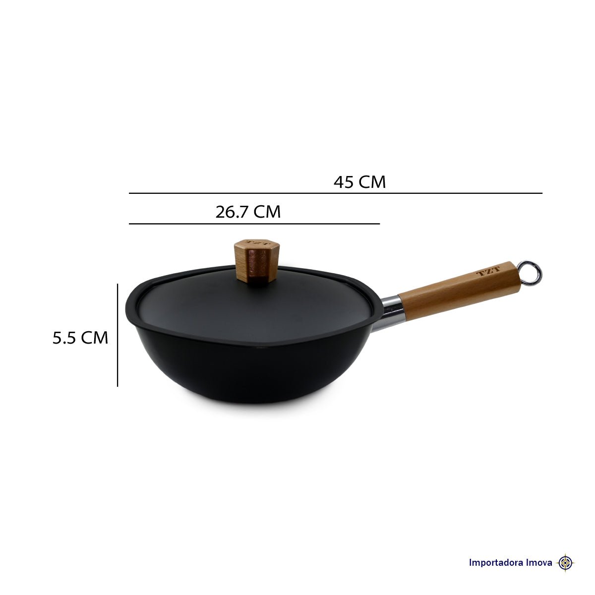 Sartén de Hierro Refinado con Asa de Madera y Tapa - Imova.pe