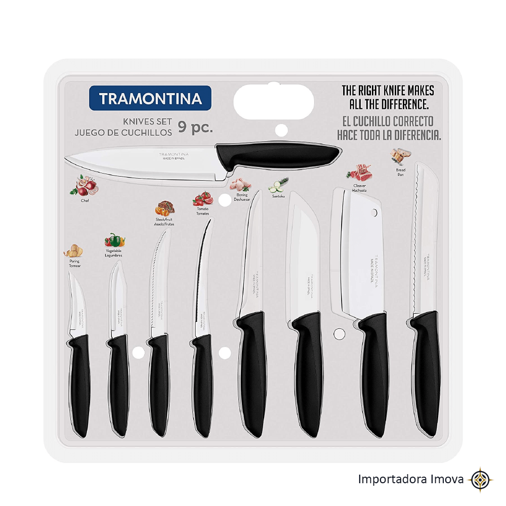 Set de Cuchillos Tramontina 9 Piezas Acero Inoxidable con Mango de Polipropileno - Imova.pe