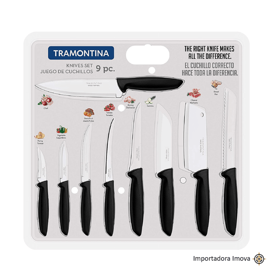 Set de Cuchillos Tramontina 9 Piezas Acero Inoxidable con Mango de Polipropileno - Imova.pe