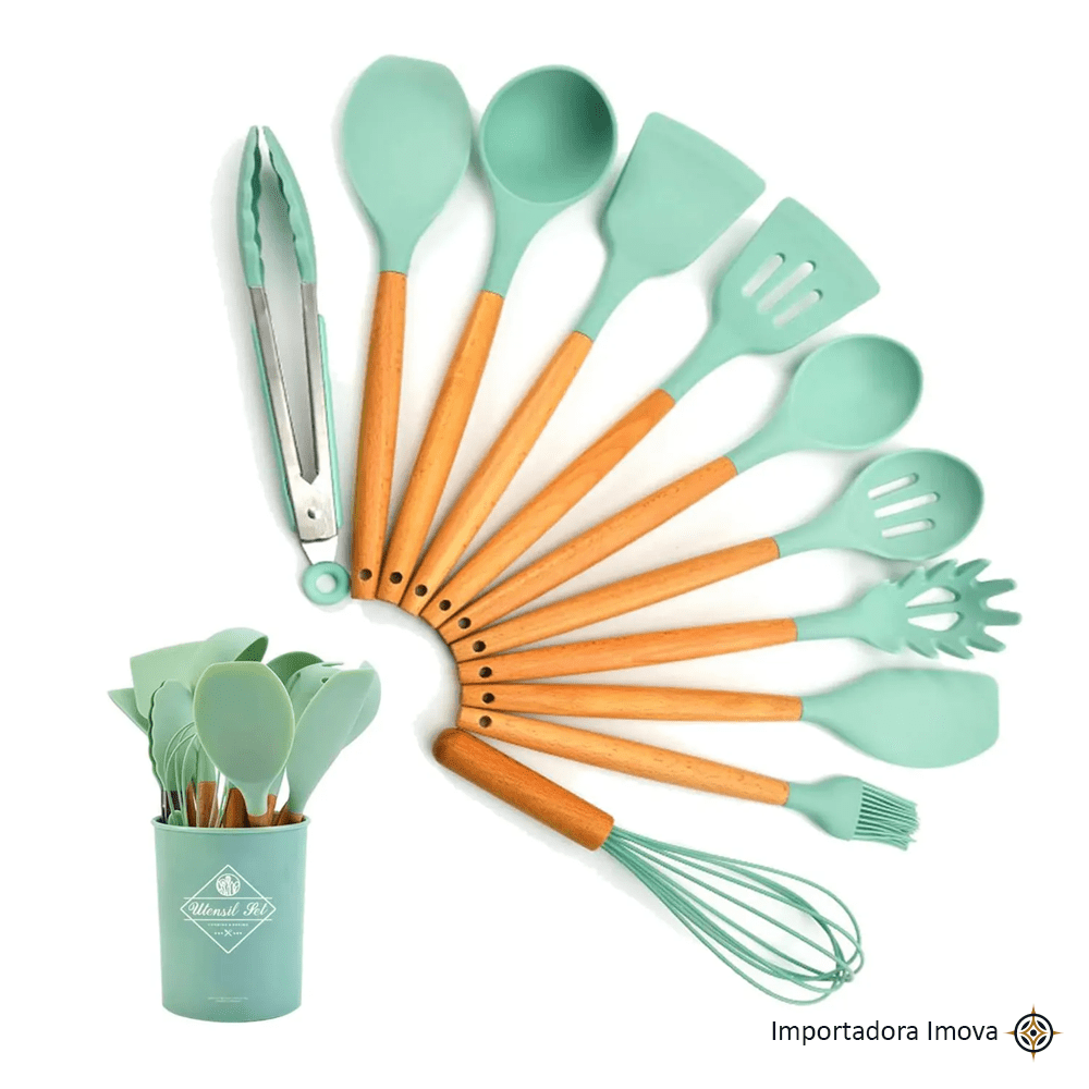 Set de Utensilios de Cocina de Silicona 12 Piezas con Soporte – Kit Completo Antiadherente - Imova.pe