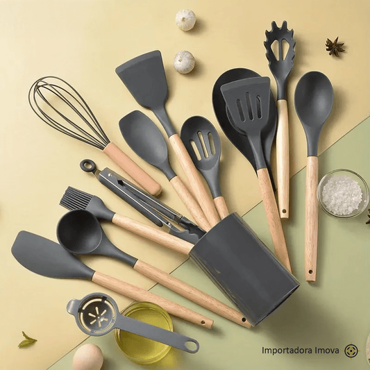 Set de Utensilios de Cocina de Silicona 12 Piezas con Soporte – Kit Completo Antiadherente - Imova.pe