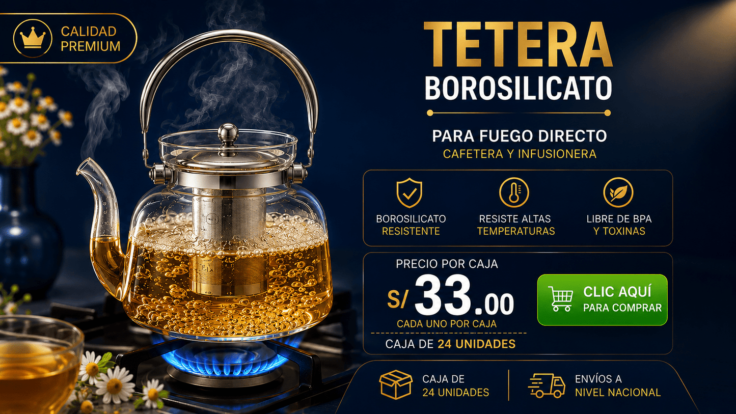 Tetera Borosilicato 1600 ML para Fuego Directo - Imova.pe
